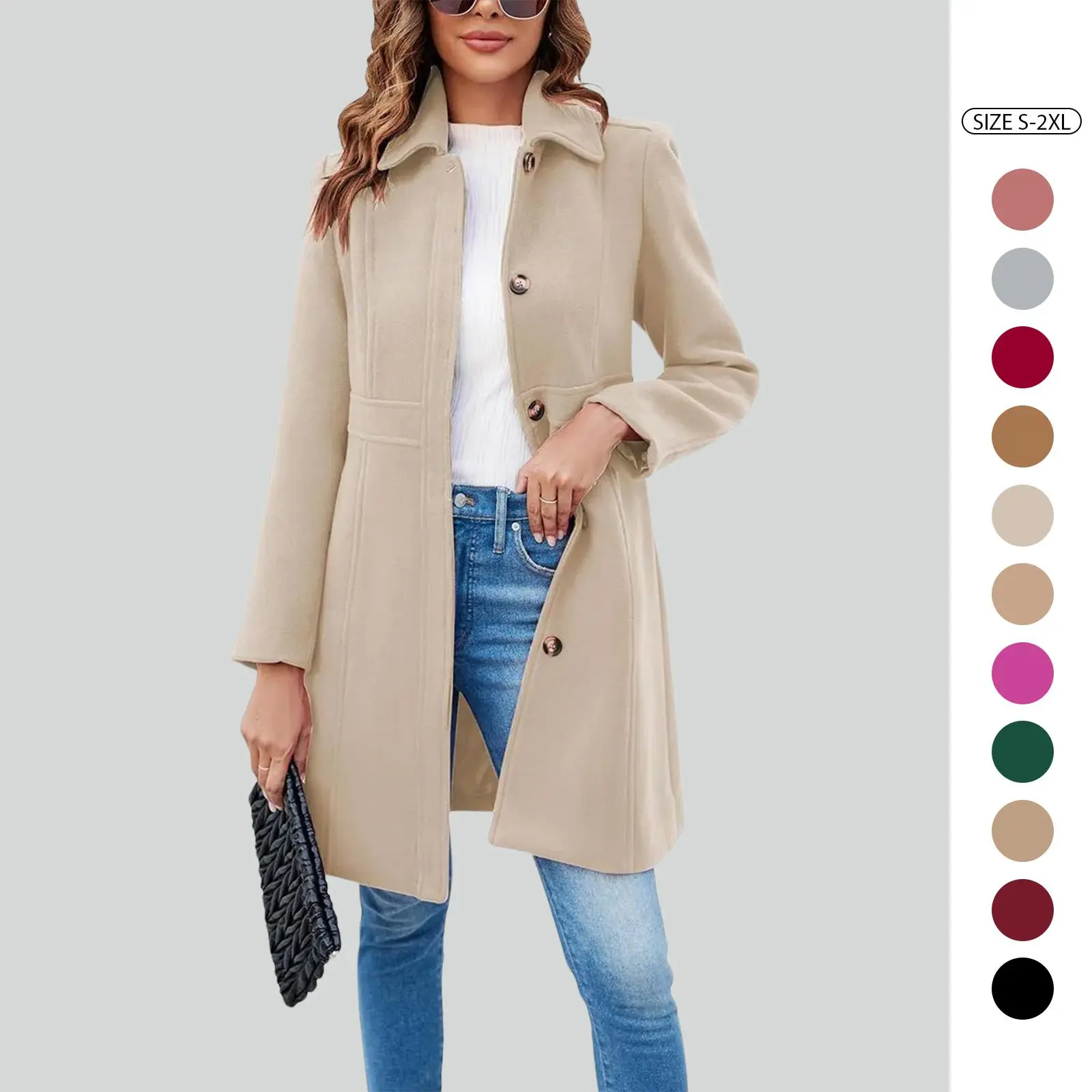 Imily Bela Women's Elegant Single Breasted Coat Long Sleeve Mid Wool Overcoat Work Office Pea Coats Imily Bela Women's Elegant Single Breasted Coat Long Sleeve Mid Wool Overcoat Work Office Pea Coats