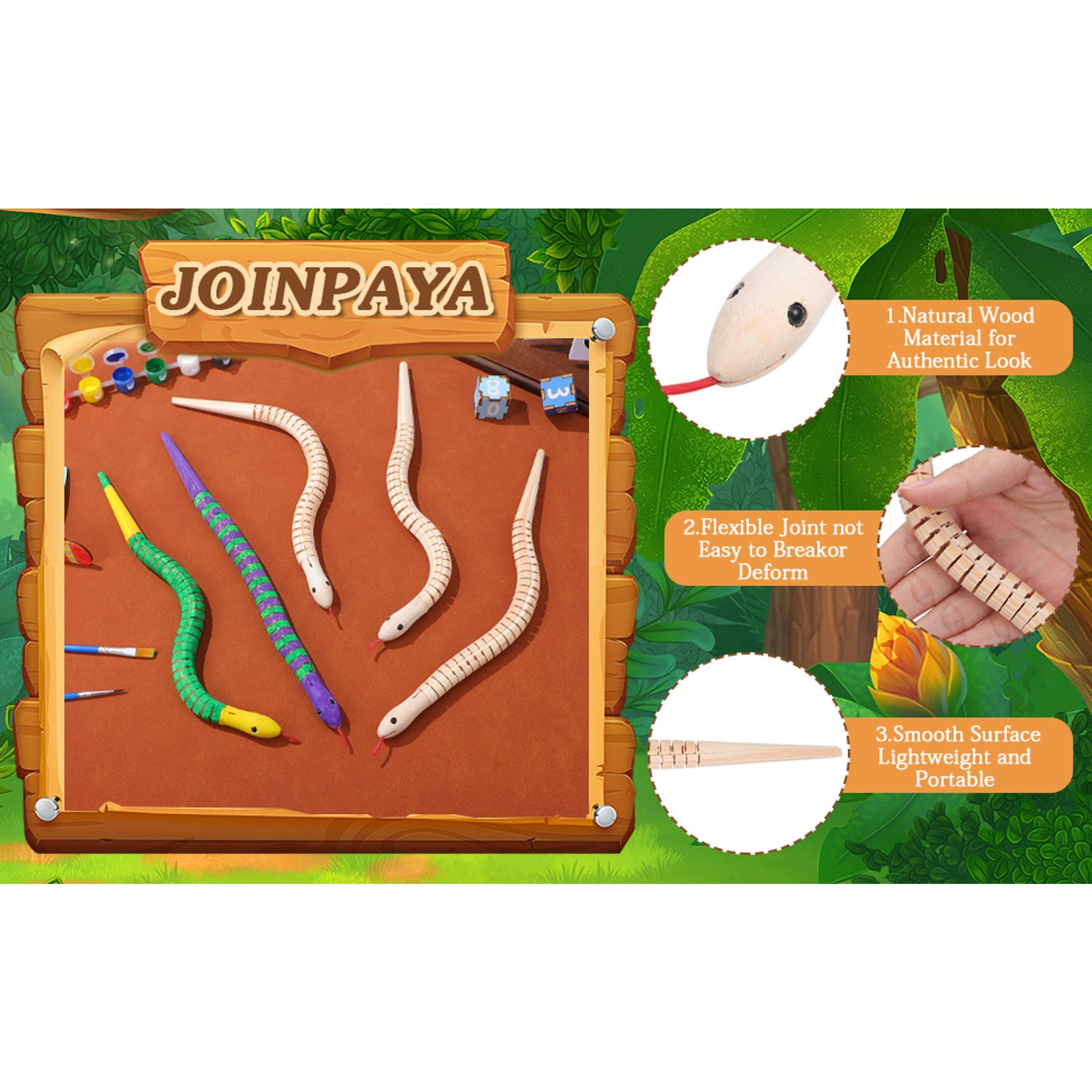 5pcs Wood Unfinished Snake Set: 11.79in Flexible Wiggly Painting Wooden Animal Articulated Fake Snake Model Crafts for Creative Painting and Imaginative Play, Halloween Birthday Party Suppliefidget toys