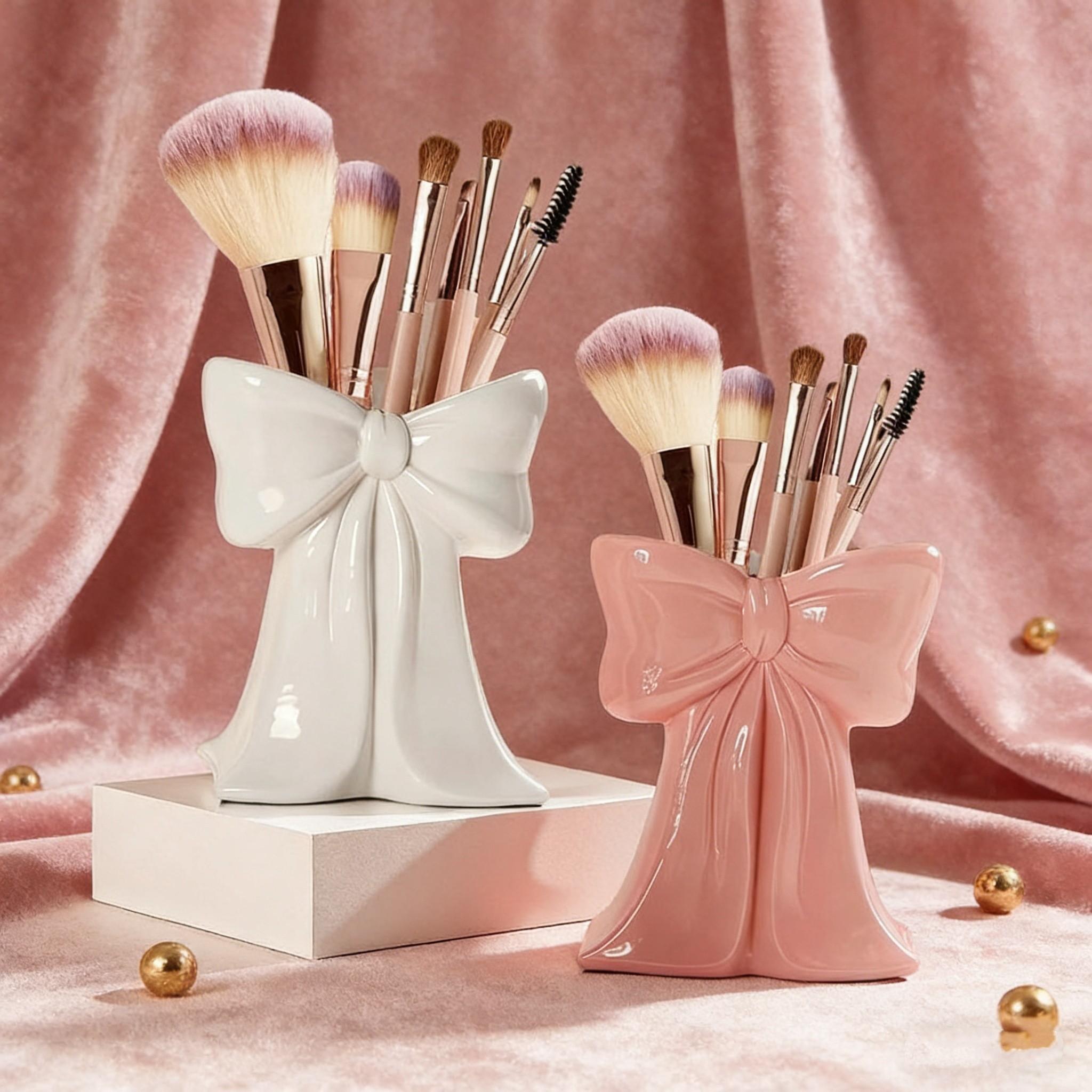 Bow Shape Makeup Storage Box, Cosmetic Tool Organizer, Desktop Decorative Vase, Living Room TV Cabinet Bow Decoration, Beauty Organizer, Beauty Supplies Organizer