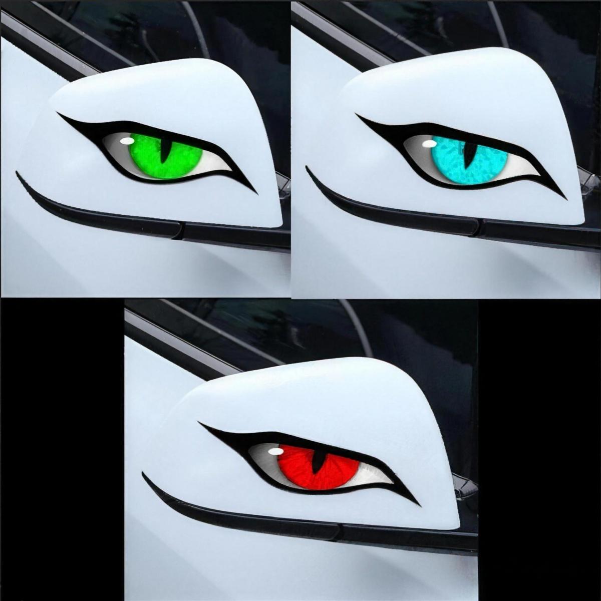 3-Pack Raptor Eye Car Mirror Stickers – Aggressive Predator Decals for Trucks SUVs JDM Cars| Waterproof Vinyl Peel and Stick Exterior Accessories, Red/Bule/Green