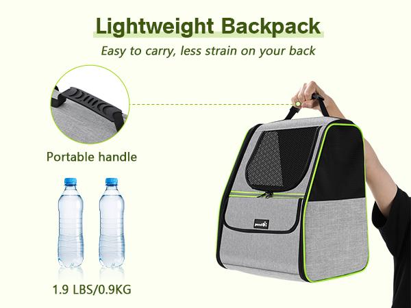 Pecute trapezoidal cat backpack, comfortable travel, well-ventilated, available in black and grey.