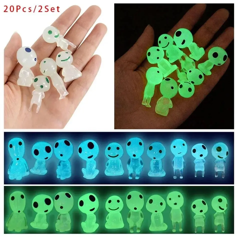 20pcs Luminous Elves Mini Figures Fish Tank Decor Kodama Glow in the Dark Figures Garden Micro Flower Potted Ornament Toy Gift