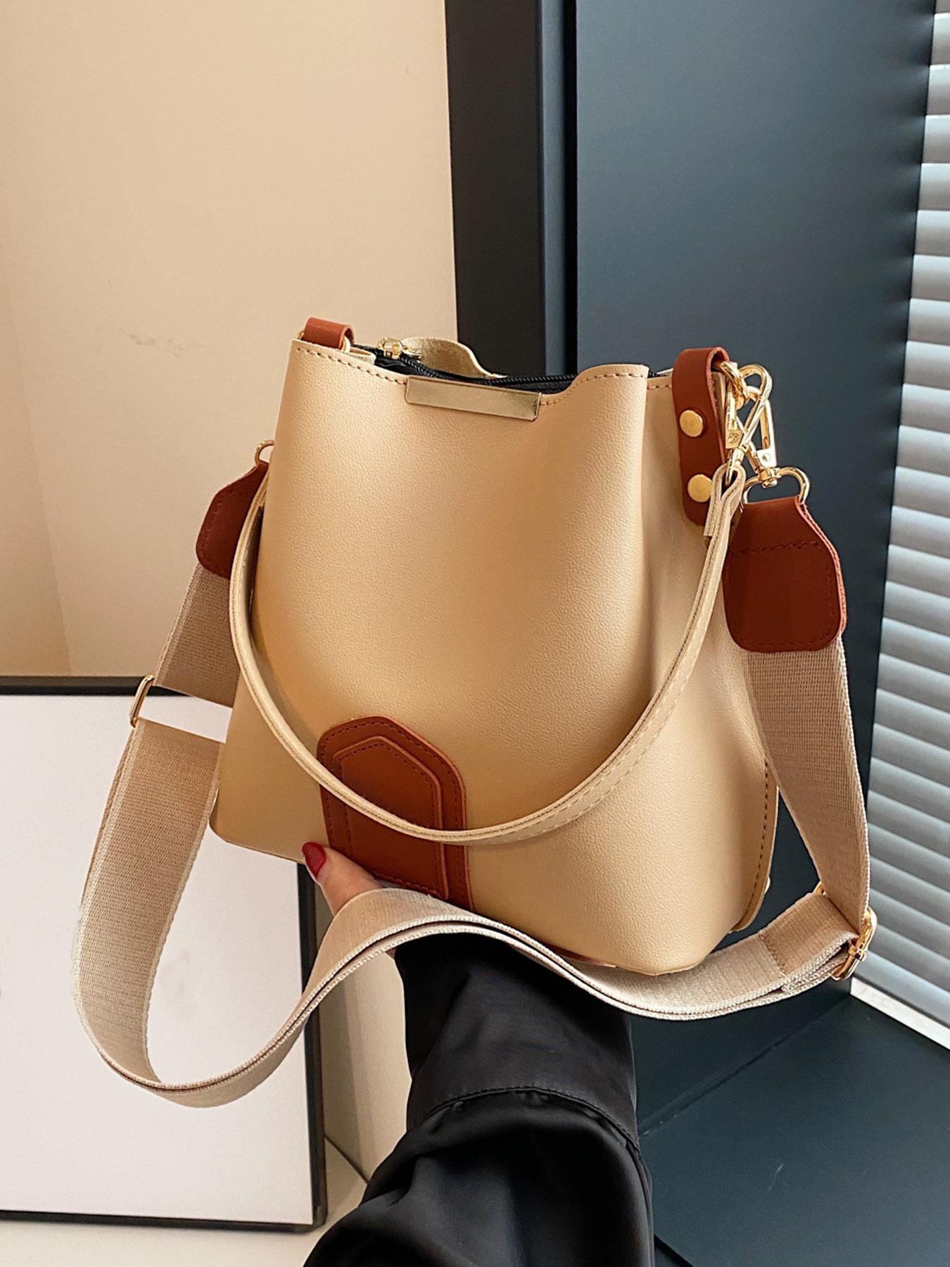 Women's Elegant PU Bucket Bag, Fashionable Vintage Classic Texture Shoulder Bag with Wide Strap, Casual Versatile Crossbody Bag for Work, Commuting and Daily Use