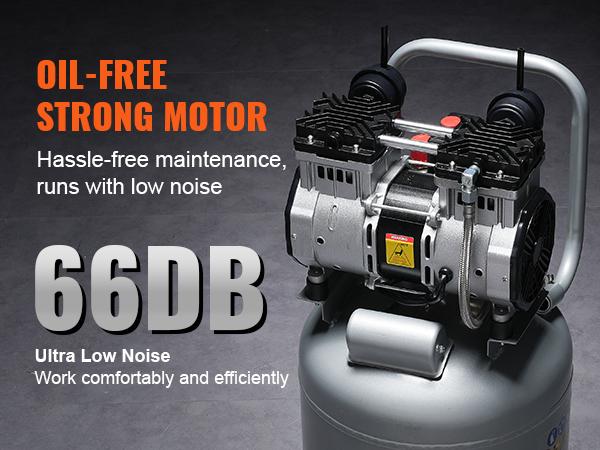 VEVOR 13 Gallon Air Compressor, 2HP 4.6 SCFM90PSI Oil Free Air Compressor Tank, 66dB Ultra-Quiet Compressor for Tire Inflation, Auto Repair, Woodwork Nailing, Spray Painting (125PSI Max Pressure)
