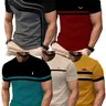 Set of 5, Striped Print Men'S Stylish Casual Short-Sleeve T-Shirts, Gradient Color Summer Round-Neck Quick-Dry Breathable Short-Sleeve T-Shirts, Casual Tee