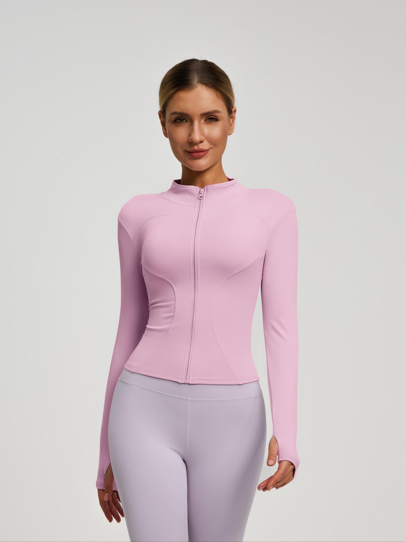 Women's Lightweight Zipper Sports Jacket, Long Sleeve Sporty Yoga Gym Top, Slim-Fit Plain Kint Fabric for All Seasons, Athletic Jackets