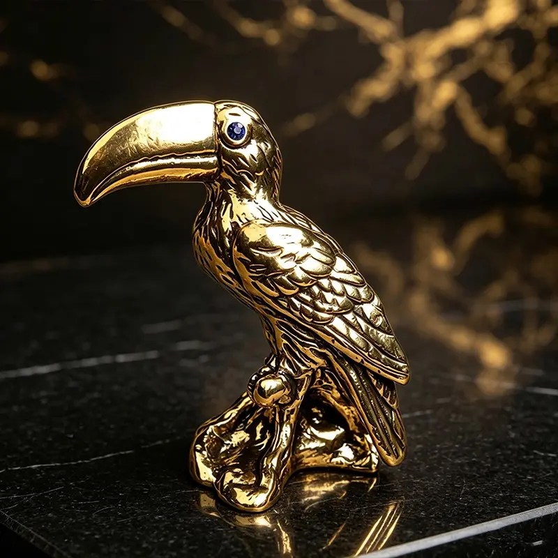 Brass Parrot Desktop Ornament, Living Room Cabinet Home Decor, Metal 3D Copper Statue, Handicraft Sculpture, Elegant Decoration Piece