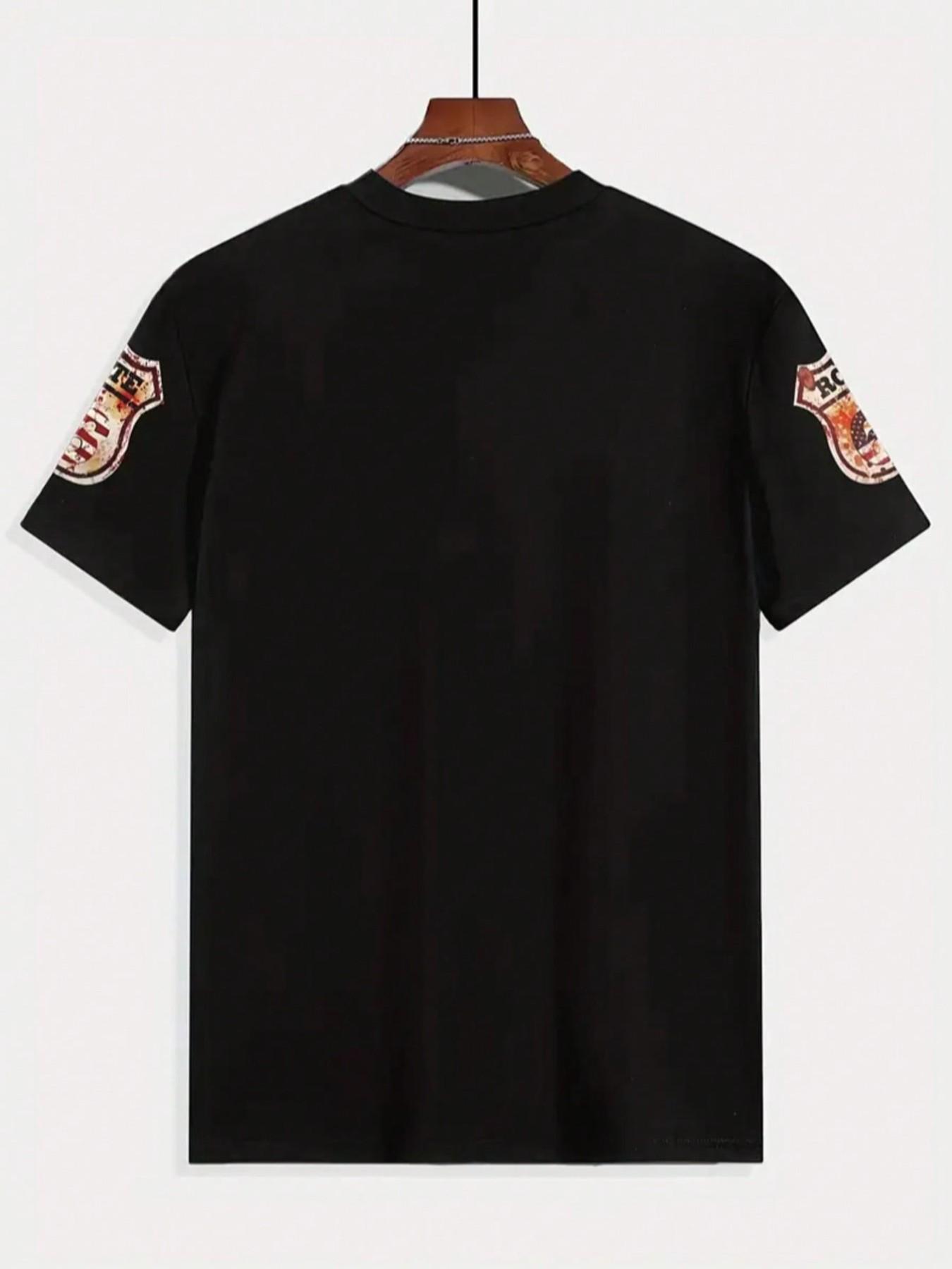 Men's Usa Flag Print T-Shirt, Casual Top, Patriotic Eagle and Flag Badge, Sporty Slim-Fit Design