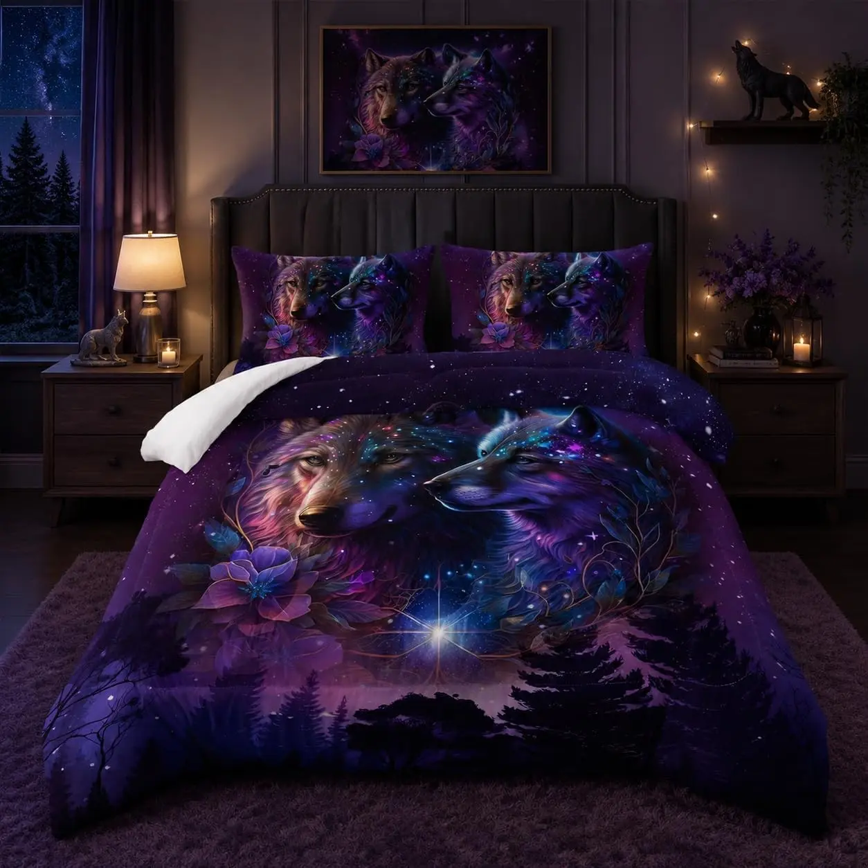 Wolf Bedding Set King Size Comforter Set Camping Theme,King Size Wolf Comforter Bed Set,Wolf Bedding Set King Size Animal Print Comforter Set