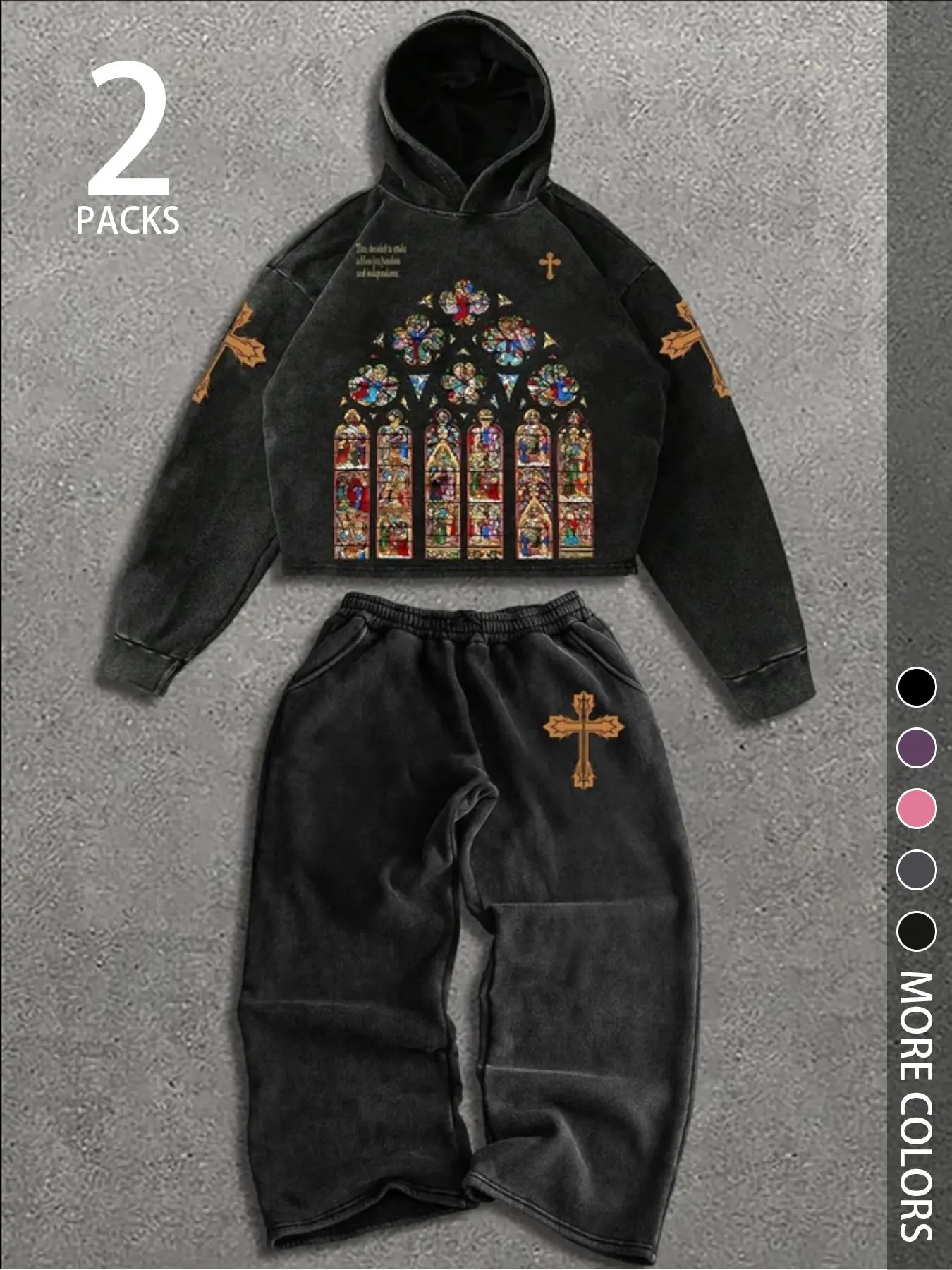 Men's Western Heavyweight Hooded Sweatshirt, Straight-Leg Long Pants, Papal Print Pattern, Perfect for Daily Wear, Travel, Shopping