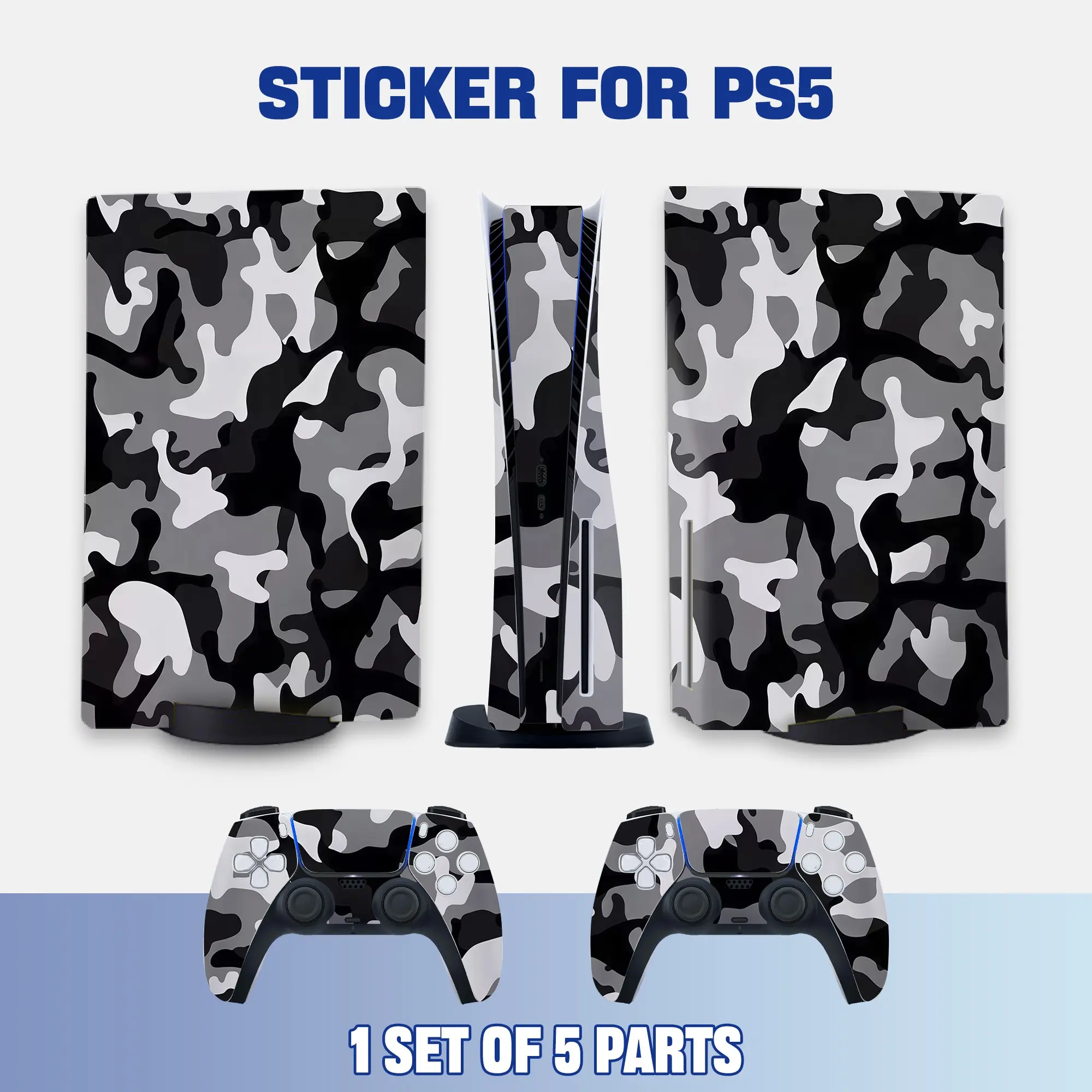 Ps5 Console and Controller Stickers, Camouflage Vinyl Protective Film, Waterproof Scratch-Resistant, Removable Without Residue