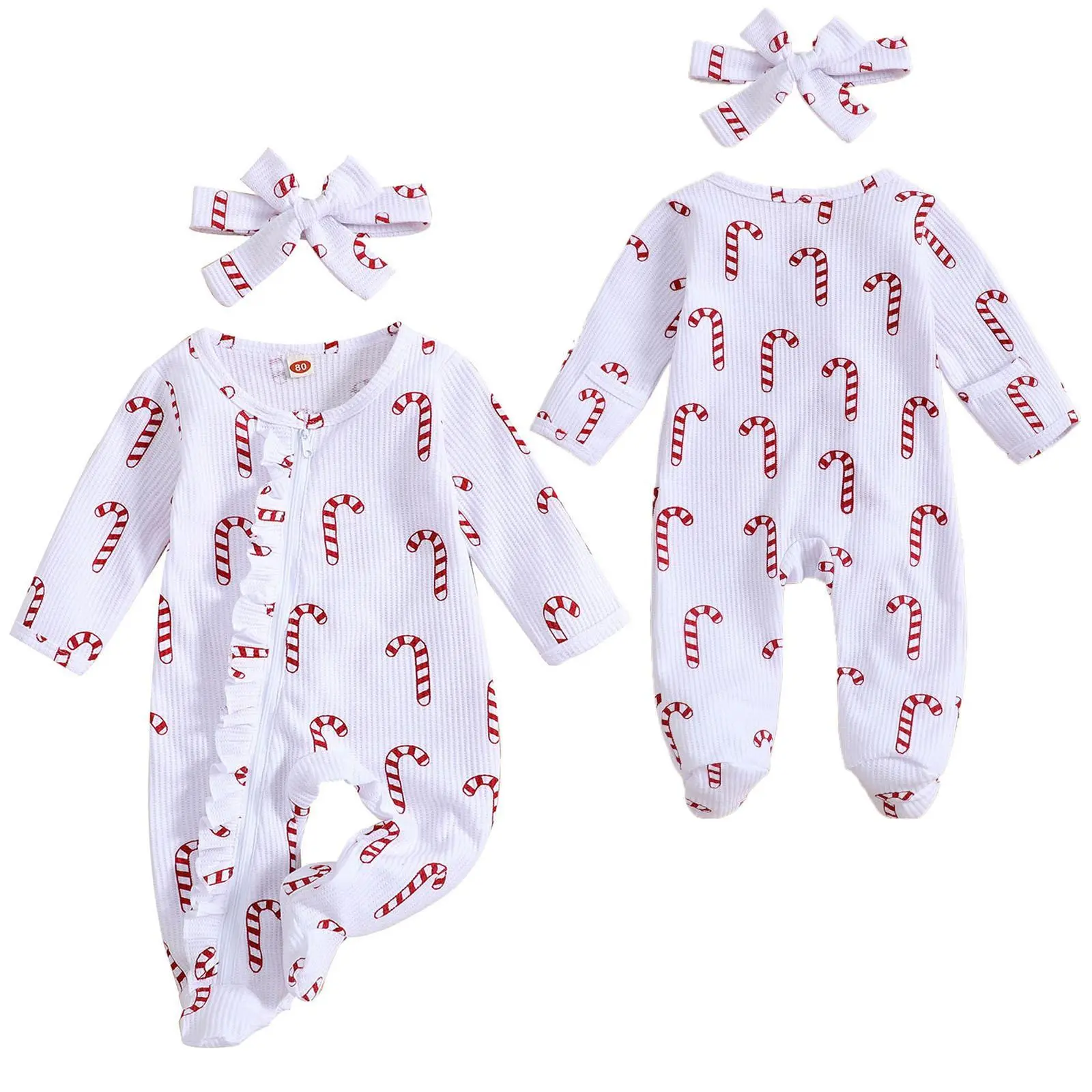 Christmas Santa  Print Zipper Up Footie Romper Pajamas Set for Baby Onesie Girls & Boys | Infant Romper Jumpsuit with Long Sleeves | Soft Baby Onesie for Holiday Photos, Xmas Party, Cozy Winter & Fall Home Outfits Clothes