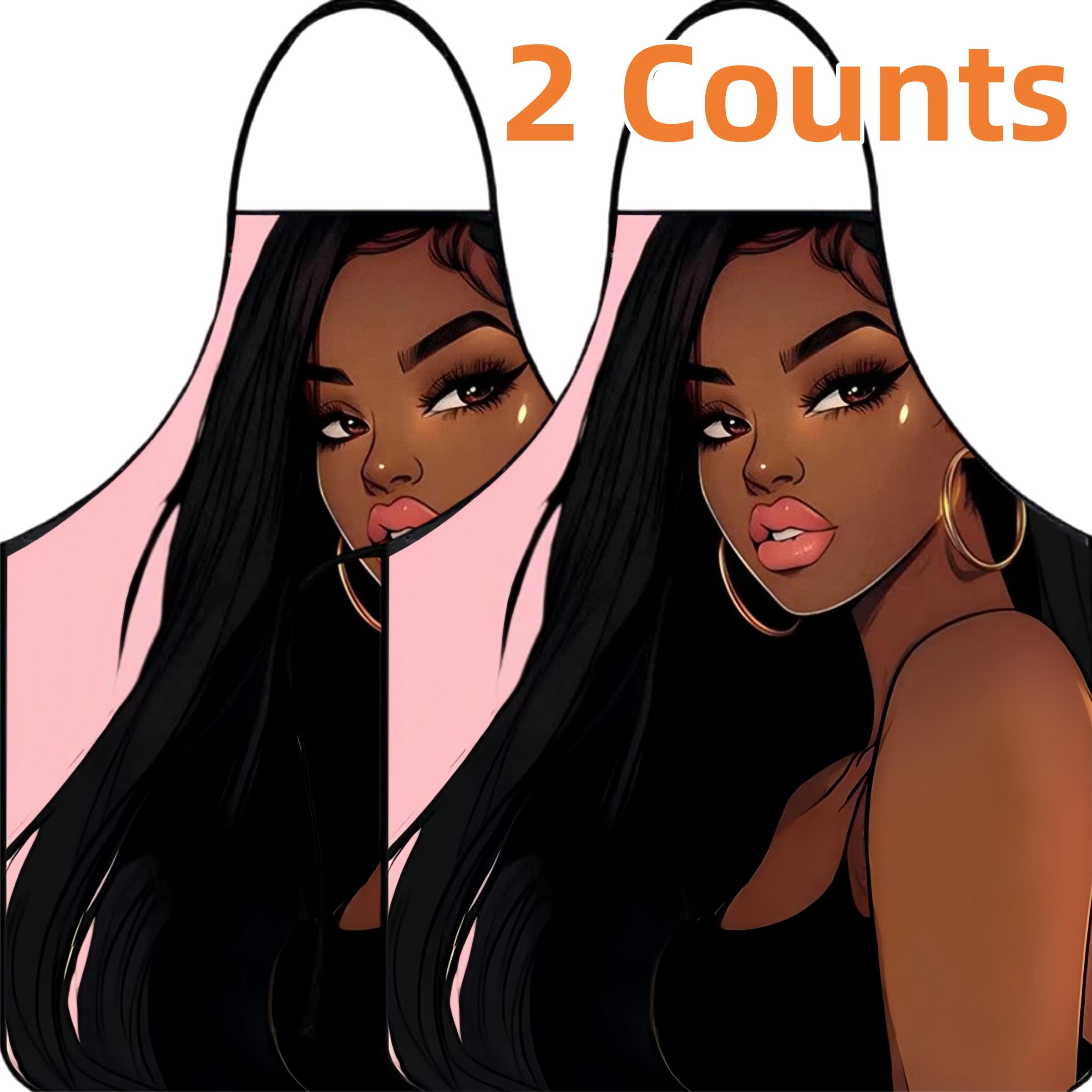 African Queen Pattern Apron, 2 Counts Polyester  Kitchen Apron for Cooking, Summer Spanish Apron for Men&Women,Nails Design Tool,Mother's Day Gift, Kitchen&Cleaning Essential,Cleaning Tool,World Cup