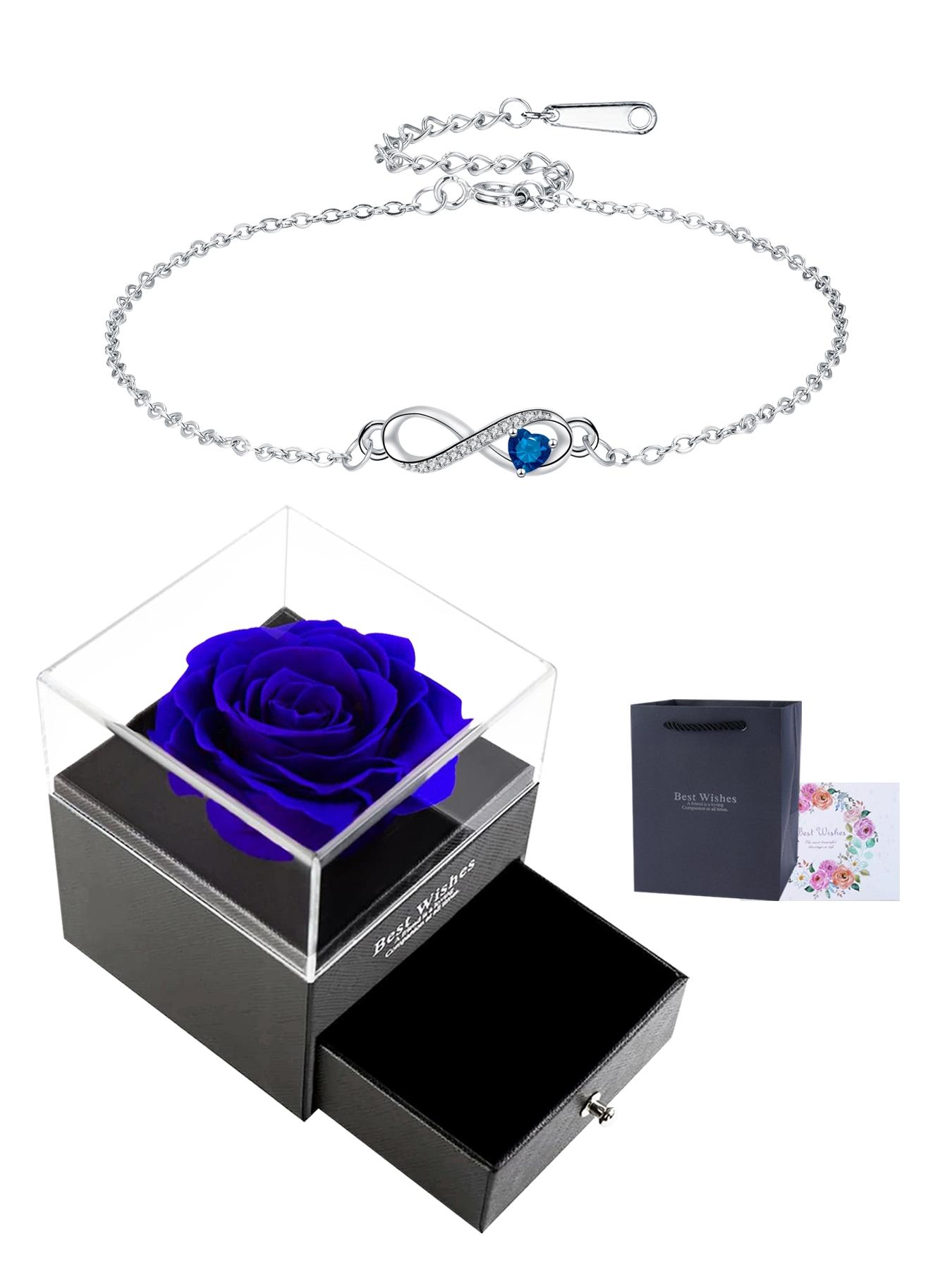 Heart CZ Birthstone Infinity Pendant Bracelets With Rose Jewelry Gift Box, Endless Love Symbol Bracelets for Women, Birthday Christmas Jewelry Gift for Wife Mom Daughter