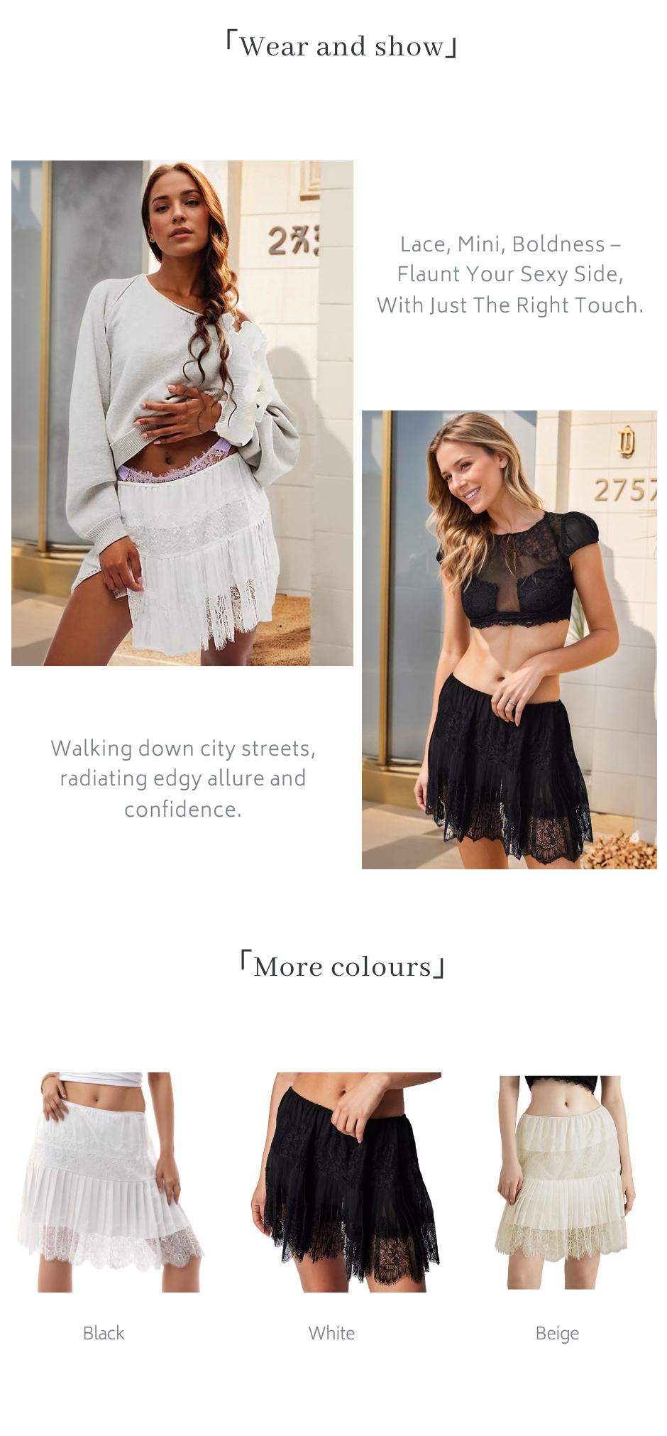 Chicovar Women's Lace Skirt Summer Floral Pleated Slip Skirt - Stretchy Waist,Easter dress, Ruffle Hem, Non-See-Through Soft Fabric - Boho Chic for Concert, Fashion Casual Wear,Cow Girl, Westernfashion,NO Shorts