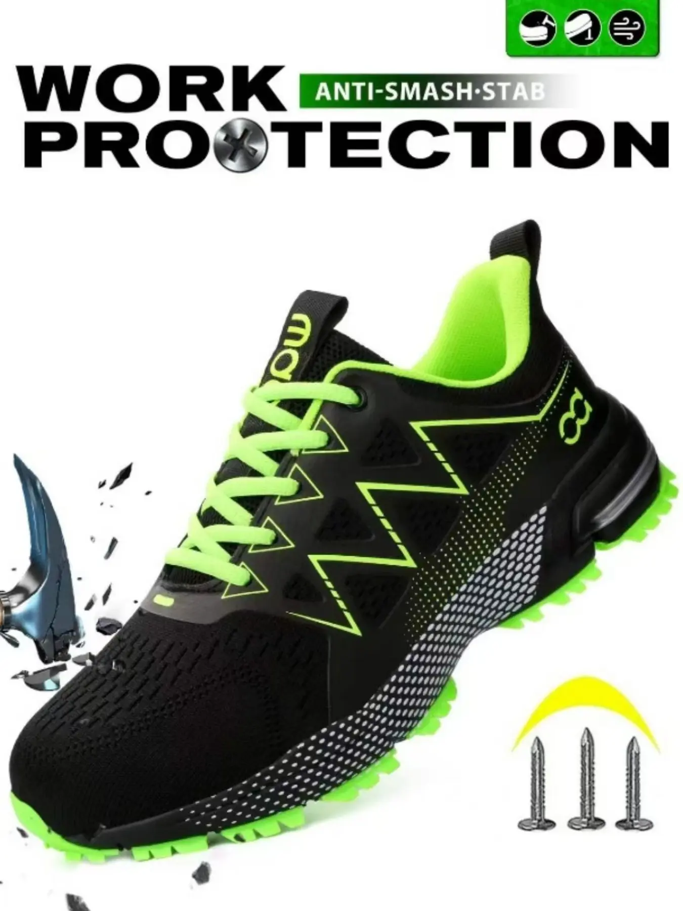 Men's Work Safety Shoes, Steel Toe Anti-Puncture, Durable Hiking Boots, Low Top, All Season, Casual Style, Textile Upper, Eva Sole