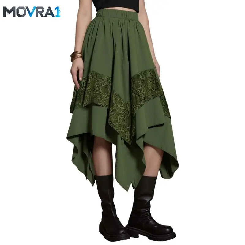 MOVRA1 Arssm Womens Renaissance Skirt Lace Tiered Asymmetrical Flowy Fairy Long Skirt Waist Gothic Skirts
