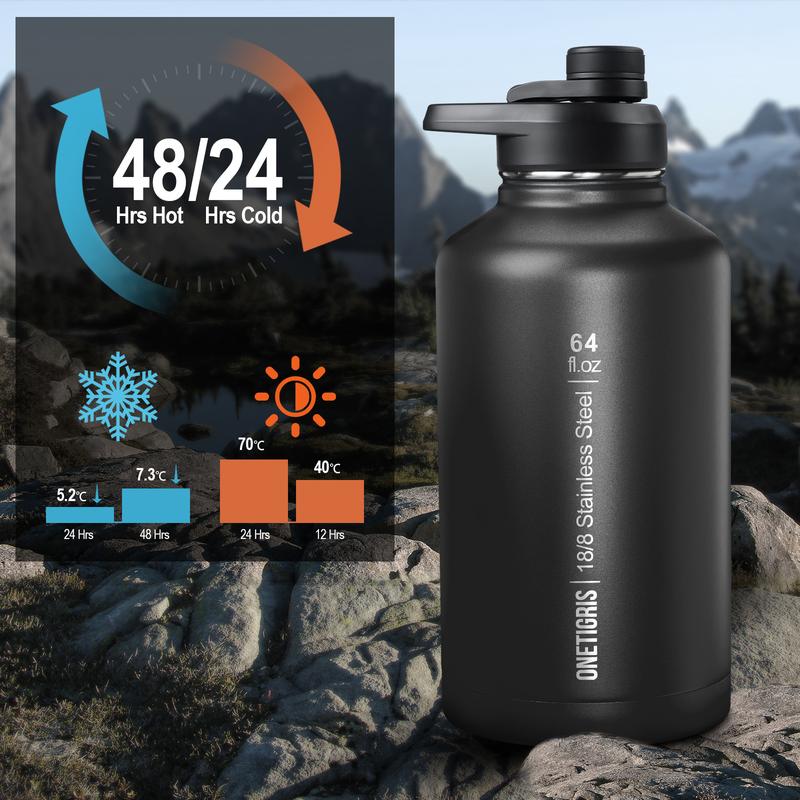 OneTigris 64oz Portable Cold & Hot Stainless Steel water bottle with Straw – Reusable Drinkware, Washable Tumbler, Perfect Gift for Dad & Mom