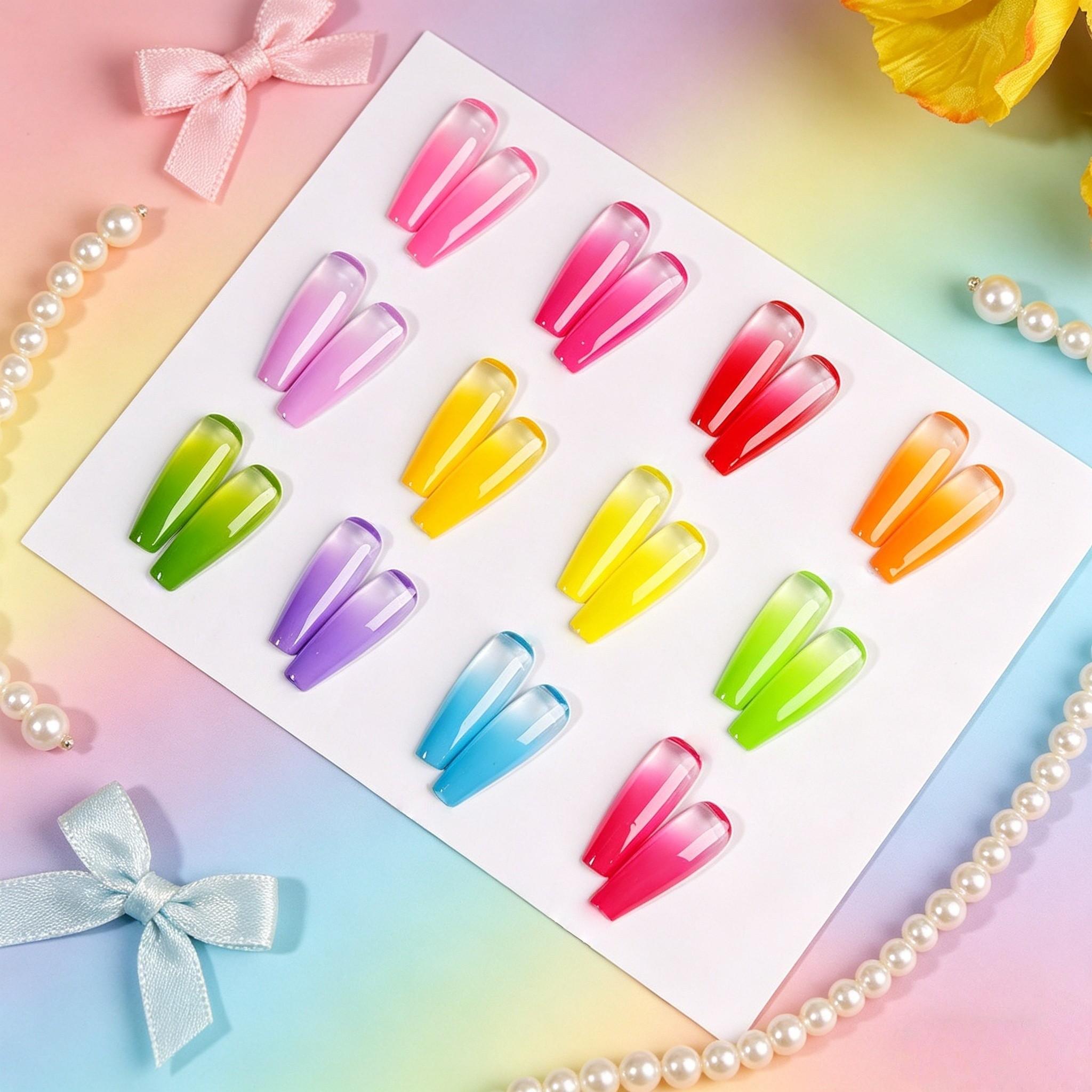 12-Color Y2K Nail Gel Set, Rainbow Colors, Dopamine Macaron, Red Series, High Saturation Shimmer, LED Nails, DIY Nail Design