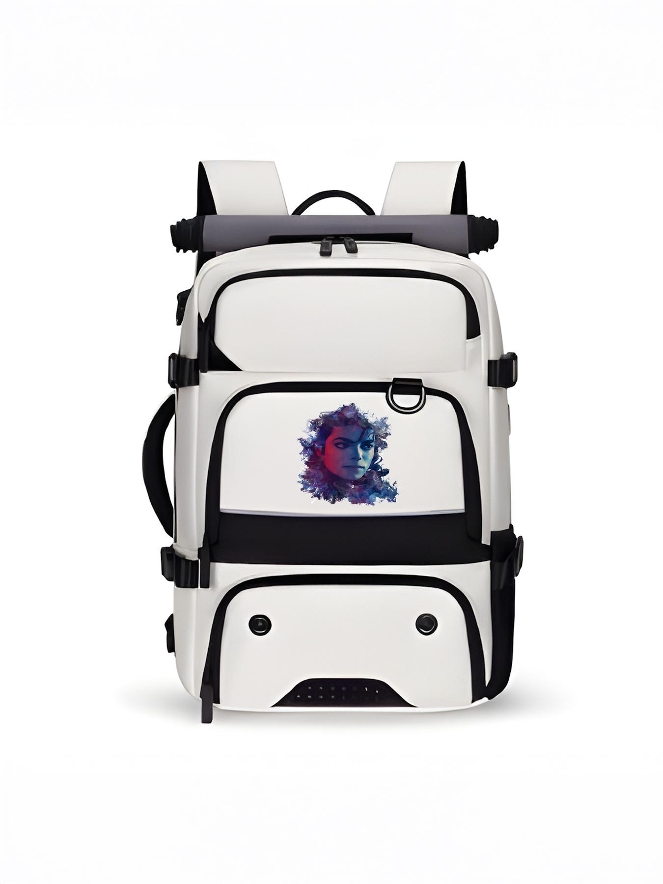 This hiking backpack features a Michael Jackson portrait and is designed with multiple layers, making it suitable as a back-to-school or New Year's gift.