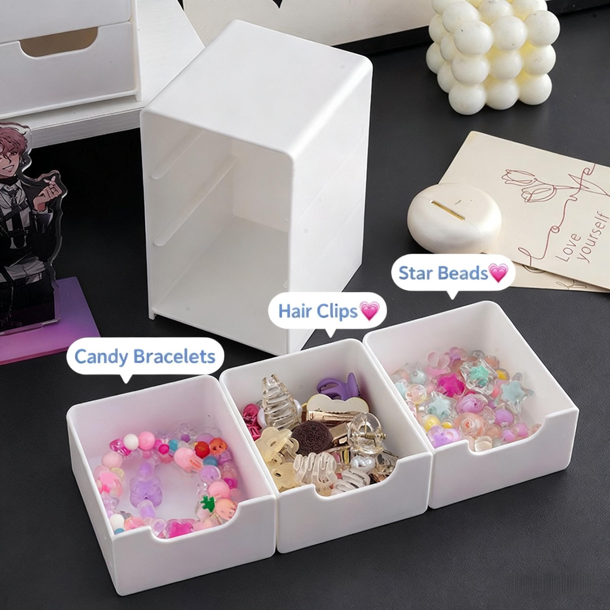 2-Piece Three-Tier Drawer Storage Box, Fashion Style, Hair Accessories Jewelry Organizer, Desktop Small Item Holder, Stackable Plastic, Multi Compartment, Jewelry Storage Unit