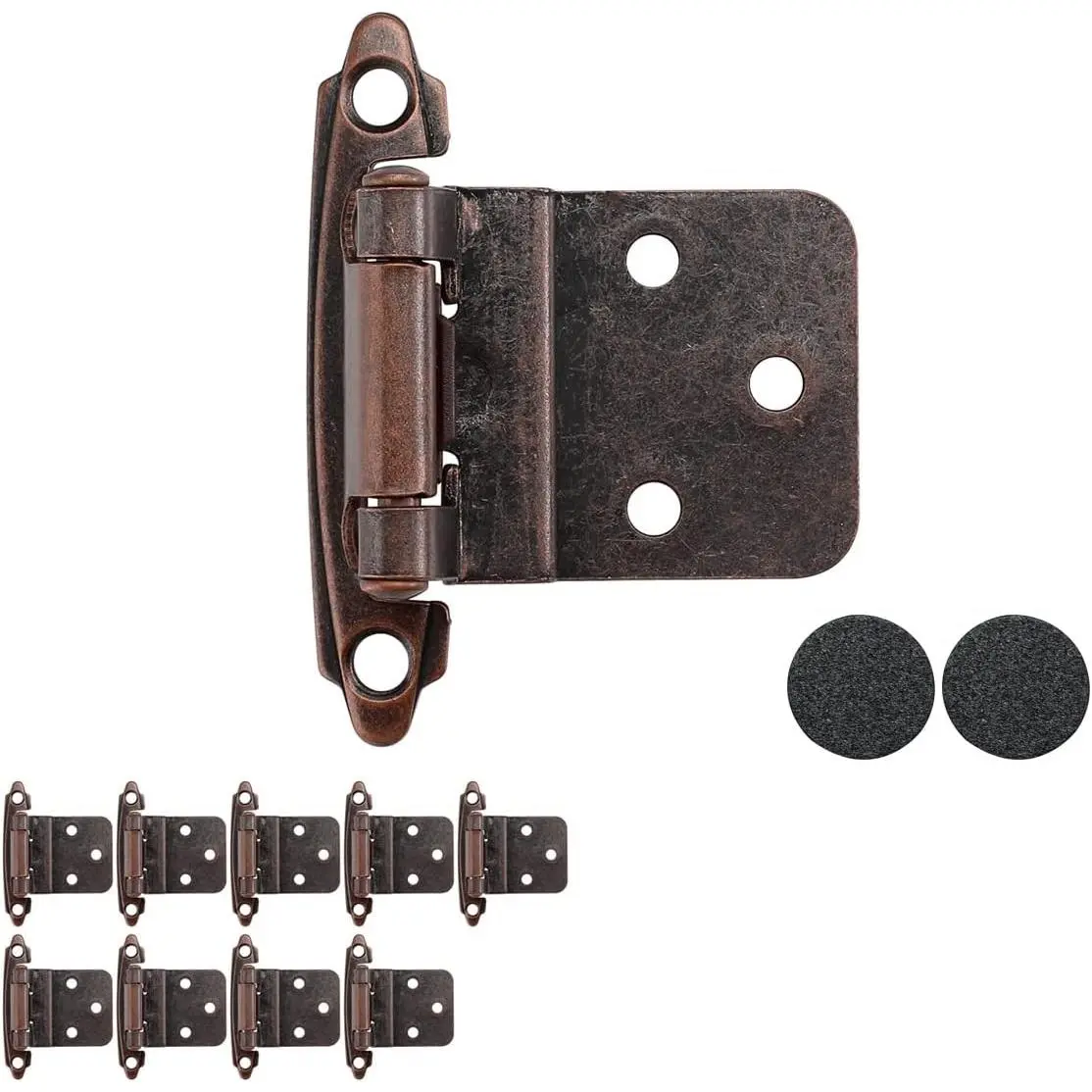 3/8 Inch Inset Cabinet Door Hinges Oil Rubbed Bronze 20 Pack 10 Pairs Flush Face Mount Cupboard Self-Closing Kitchen Cabinet Hardware Hinges with Door Bumper CH201-ORB-P20