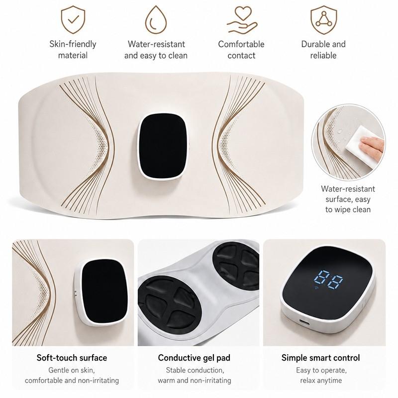 Portable Smart Heat Therapy Waist Massager Belt EMS Microcurrent Pulse Abdominal Massage Belt Waterproof Easy Clean For Office Home Workout Daily Care