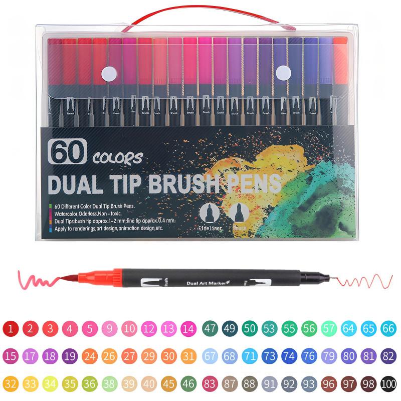 Art Supplier Dual Brush Markers Pens, Artist Coloring Marker Set, Fineliner & Brush Tip Pen with Premium Case for Adults Coloring Books Journal, Drawing, Doodlin, Art Supplies, Art Materials
