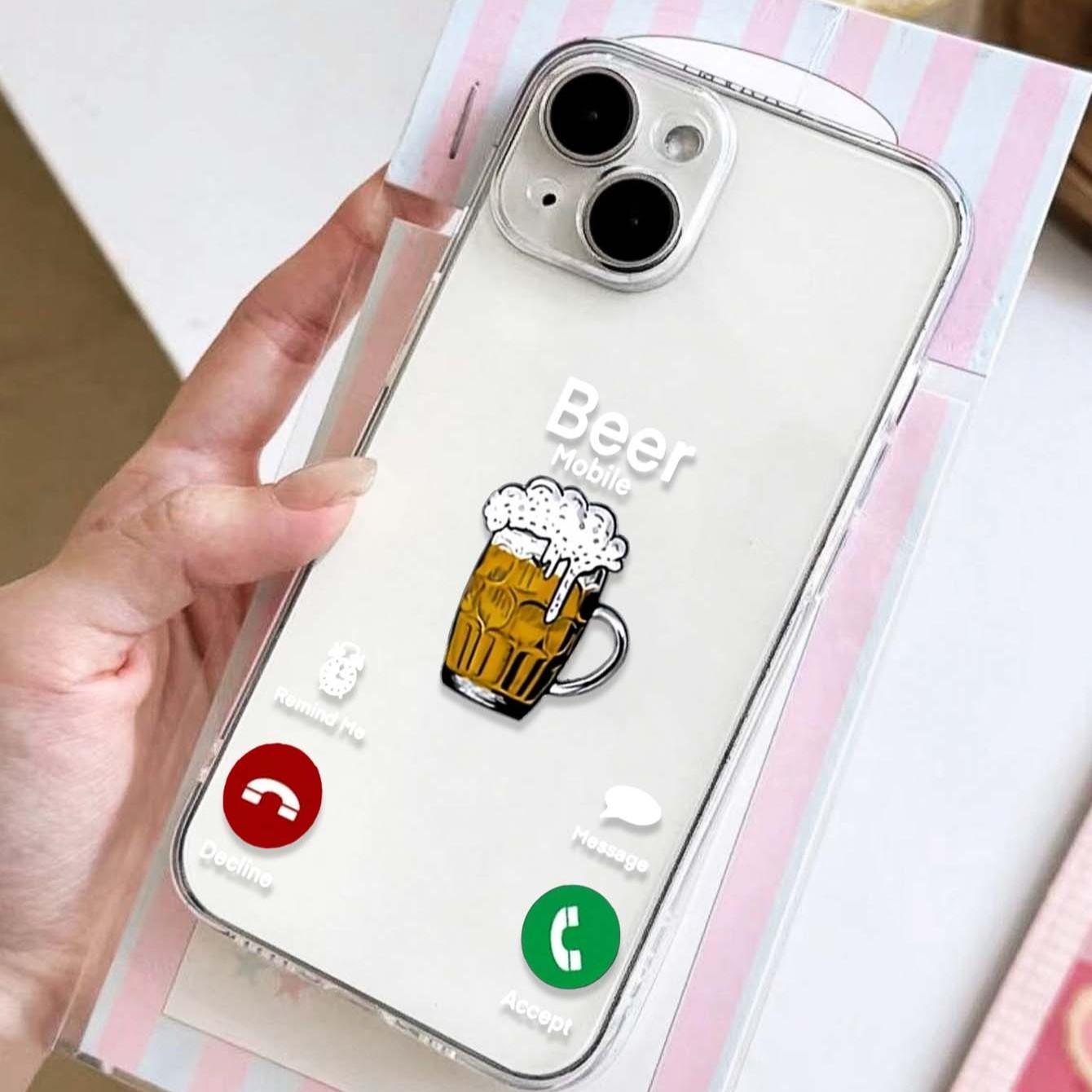 Funny Beer Caller ID Hand Pattern Tpu Transparent Phone Case, Compatible with Apple iPhone Models 11 12 13 14 15 Pro Max XR Plus