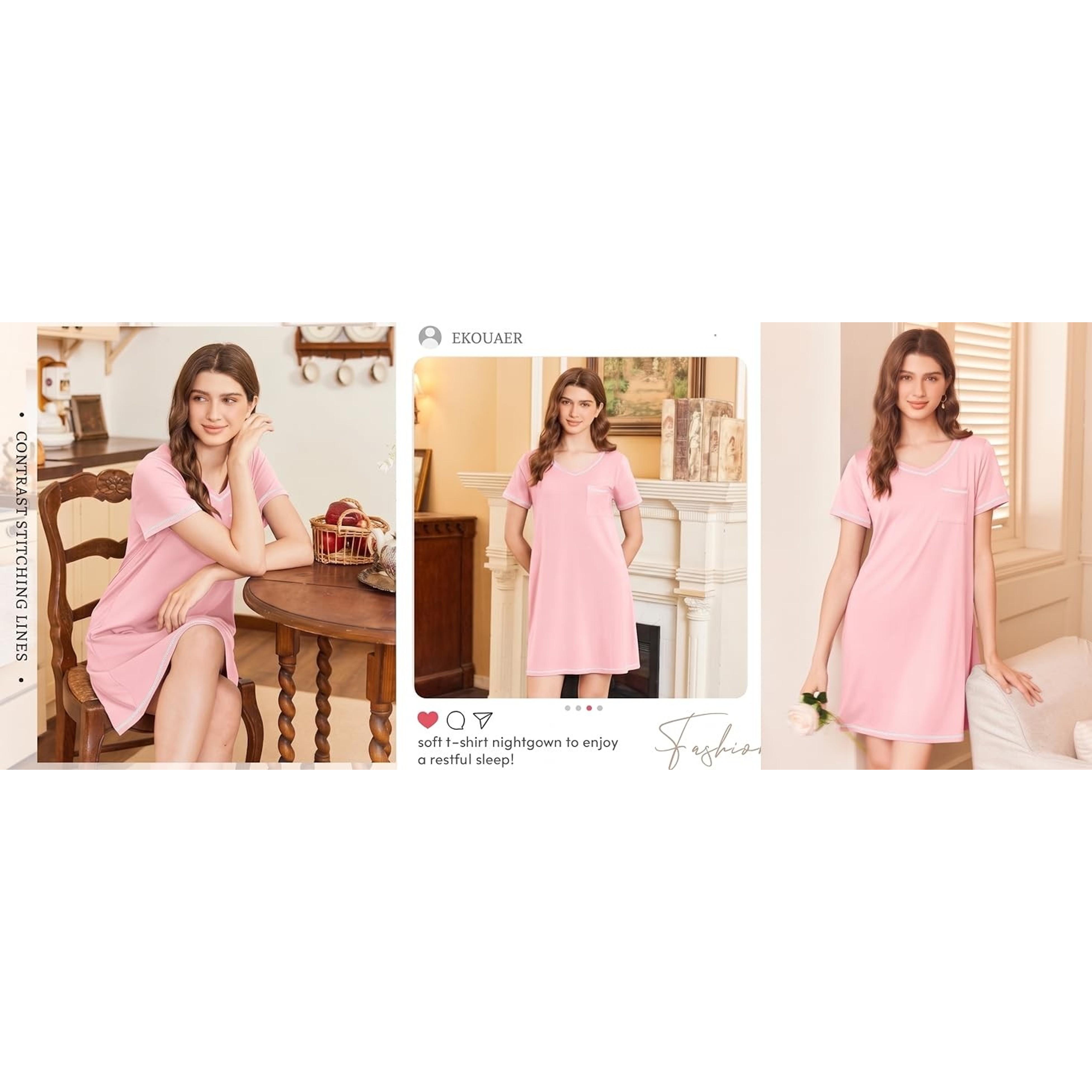 3 Pack Nightgowns for Women Short Sleeve Sleep Shirt Soft Sleepwear(Gift)