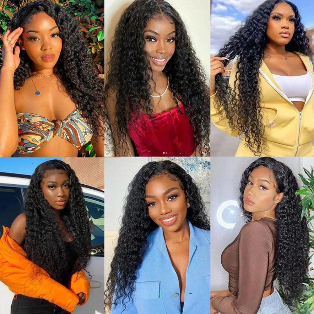 Deep Wave 13x6 Lace Front Wigs Human Hair 180% Density 10A Grade Pre Plucked Glueless Natural Black 13x4 Lace Frontal Deep Curly Human Hair Wig For Women