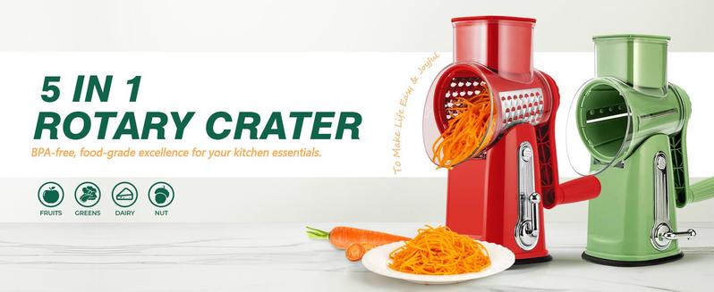 SUSTEAS 5-Blade Rotary Cheese Grater with Suction Base – Retro Green Mandoline Slicer for Effortless Grating & Shredding Vegetable Cutter Vegetable Fruit Cutter Kitchen Gadgets Utensils Ergonomic
