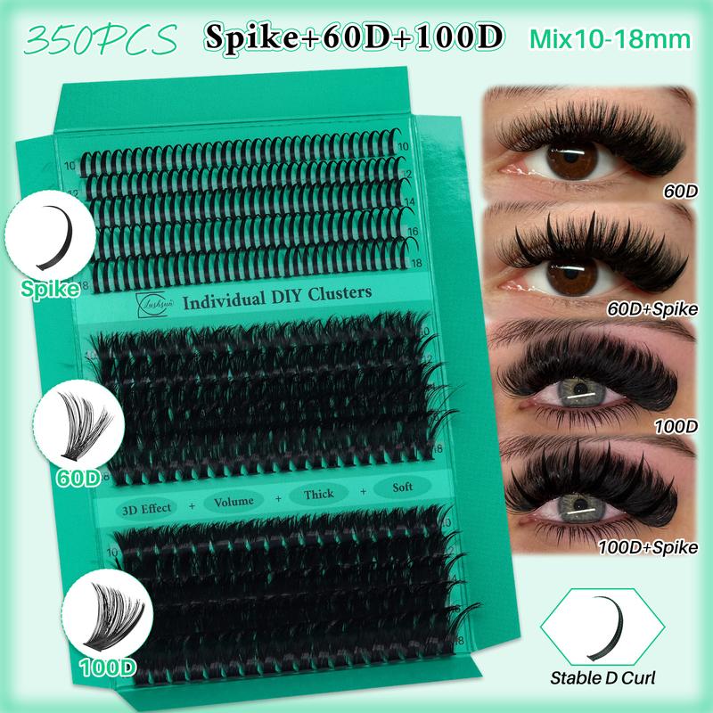 350 PCS Lash Clusters Kit D Curl Spike/60D/100D 3 Styles Mix10-18mm Lashes Kit with Bond&Seal Lash Remover Lash Applicator, Individual Cluster Lash, Perfect for Beginners &Proficient, DIY at Home Easily, Easy Apply for Makeup Daily