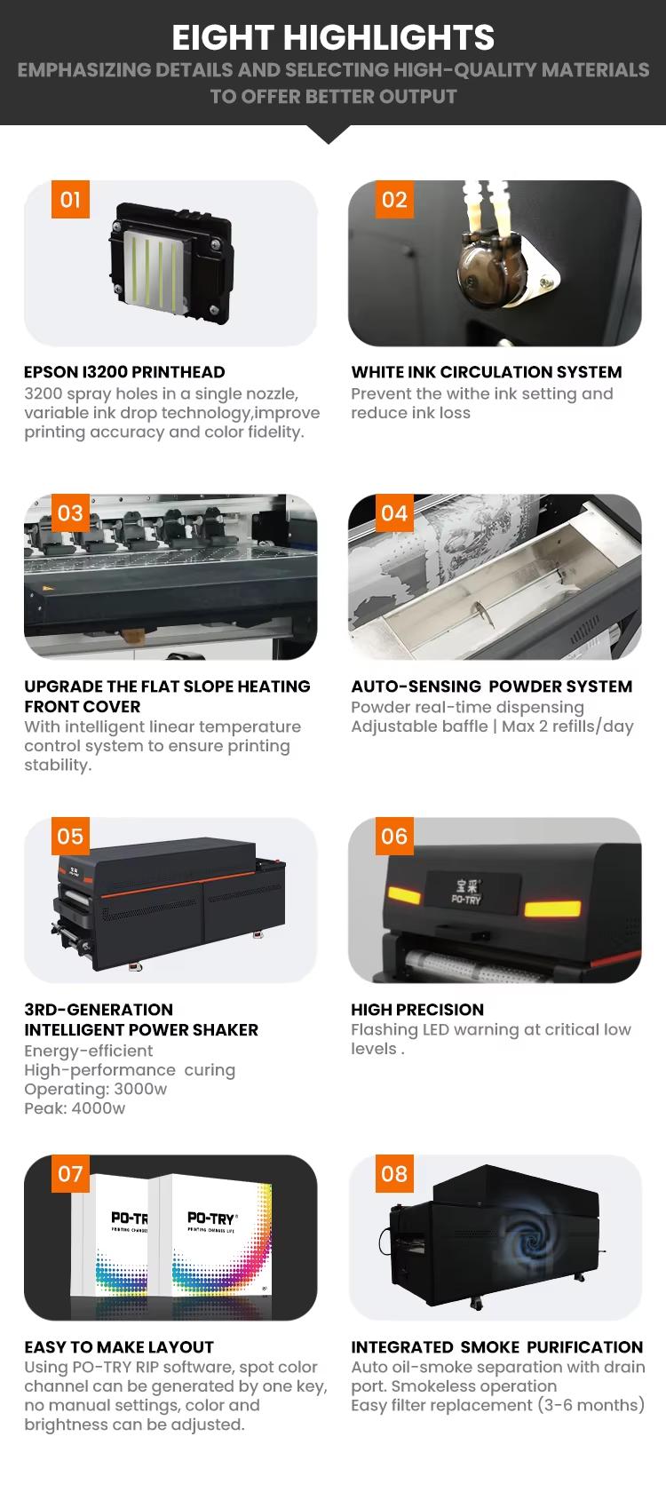 PO-TRY DTF Printer for POD Business White Ink Heat Transfer Machine for Custom T-Shirts Hoodies Apparel