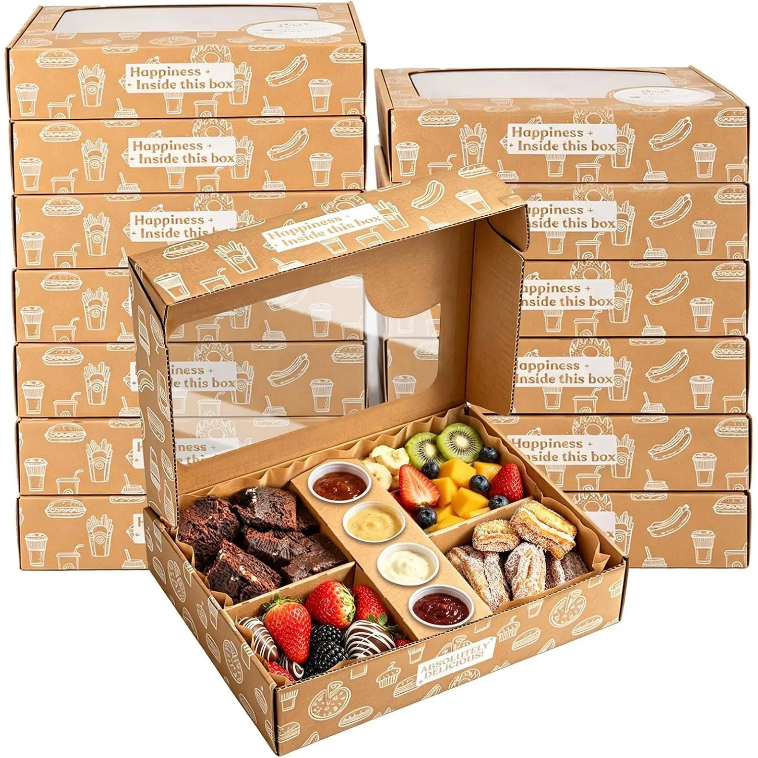 Black Cardboard Grazing Box, 8 count Outdoor Platter Serving Box w/Clear Lid for 5-8 People To Go, Stably Filled Disposable Catering Trays w/Lid for  Take Out (15"x10"x3.5")