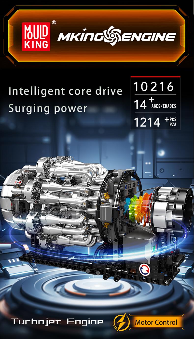 Mould King 10216 Turbine Engine Motor Model Building Block STEM Toy Display 1214 Pcs