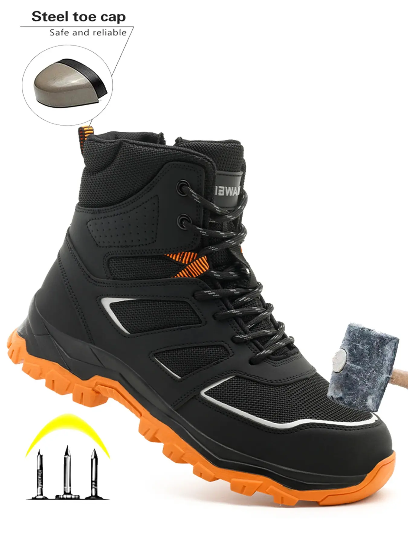 Men's steel toe safety shoes, comfortable and lightweight work shoes, anti-smash and puncture-resistant, sturdy and durable for construction and industrial use.