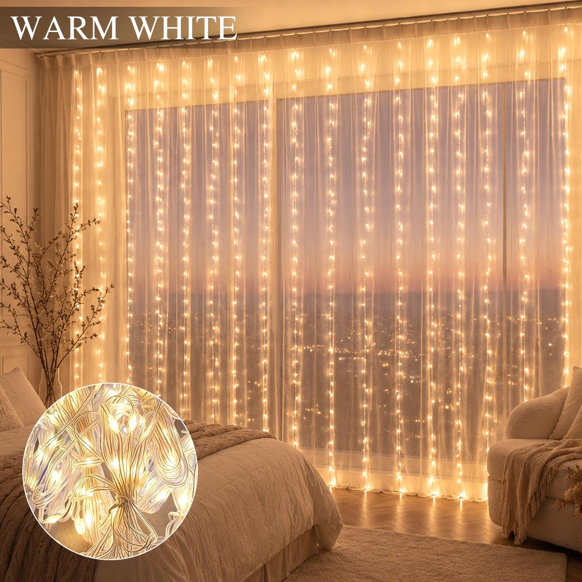 300led Fairy Curtain Light, USB Powered, 8 Flash Modes, Ideal for Windowsill, Bedroom, Wedding, Easter Decor, Indoor Outdoor Use, Curtain String Lights, Atmosphere Light, LED Decoration, LED Lighting