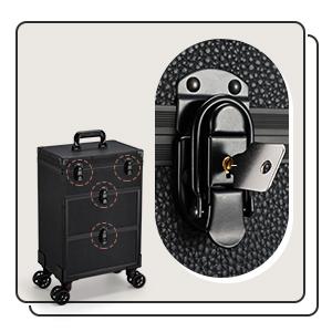 Joligrace Rolling Makeup Train Case Professional Cosmetic Trolley Nail Polish Organizer with 2 Large Drawers, Makeup Pouch for Artists Nail Technician Salon Cart Trunk Black