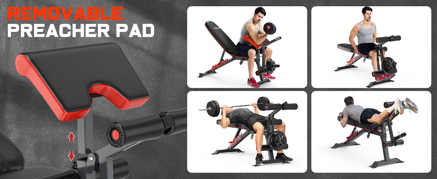 FathersDayGift Weight Bench with Leg Extension and Preacher Pad, 800lbs Load Workout Bench for Home Gym, Adjustable Weight Bench for Home Strength Training