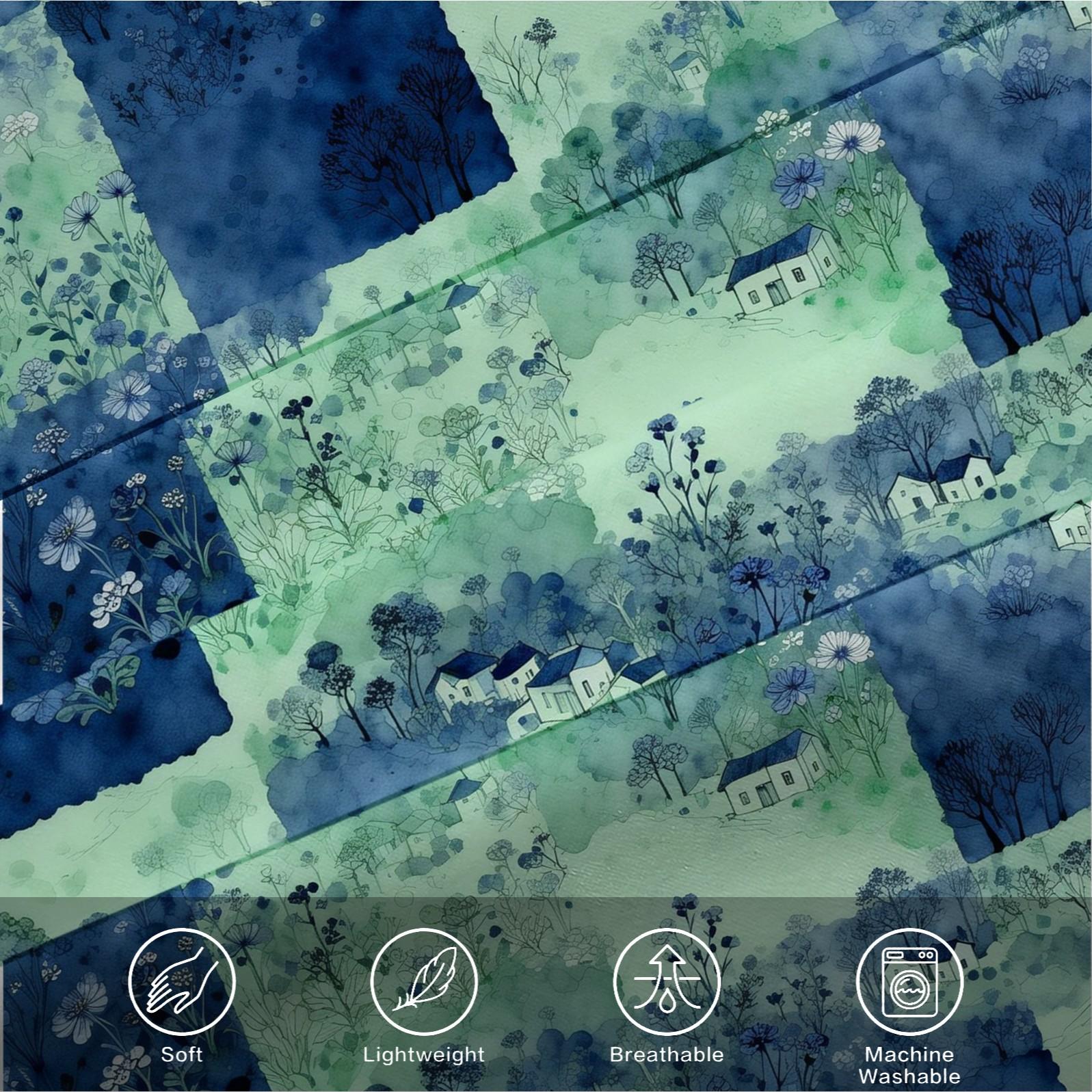 2/3 Pcs Watercolor Landscape Checkered Duvet Cover Set, HD Digital Printed Comforter Cover, Soft Breathable Bedding Set with Zipper & Corner Ties, No Insert, for Bedroom Decor