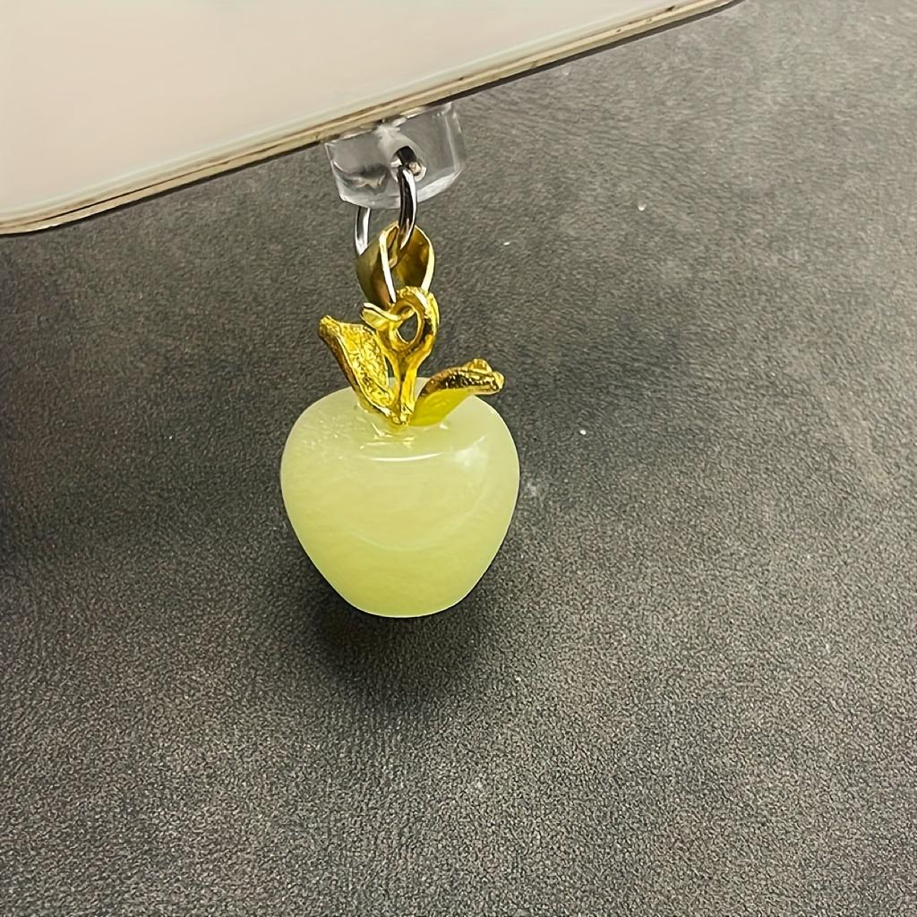 2 Pcs、3 Pcs、1 Pcs Glowing Apple-shaped Phone Dust Cap - Acrylic, Glow-in-the-Dark Design, Gold Leaf Details, Elegance Phone Accessory, Dust Protection, Phone Dust Cover | Gold Leaf Accents | Acrylic Phone Charm