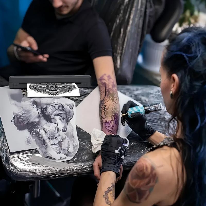 Tattoo Template Printer Thermal Printer DIY Tattoo, Wireless Mini Tattoo Transfer Printer, Compatible With Smartphones And IOS, Comes With 5 A4 Tattoo Papers, 5 Printing Papers, Perfect Holiday Gift