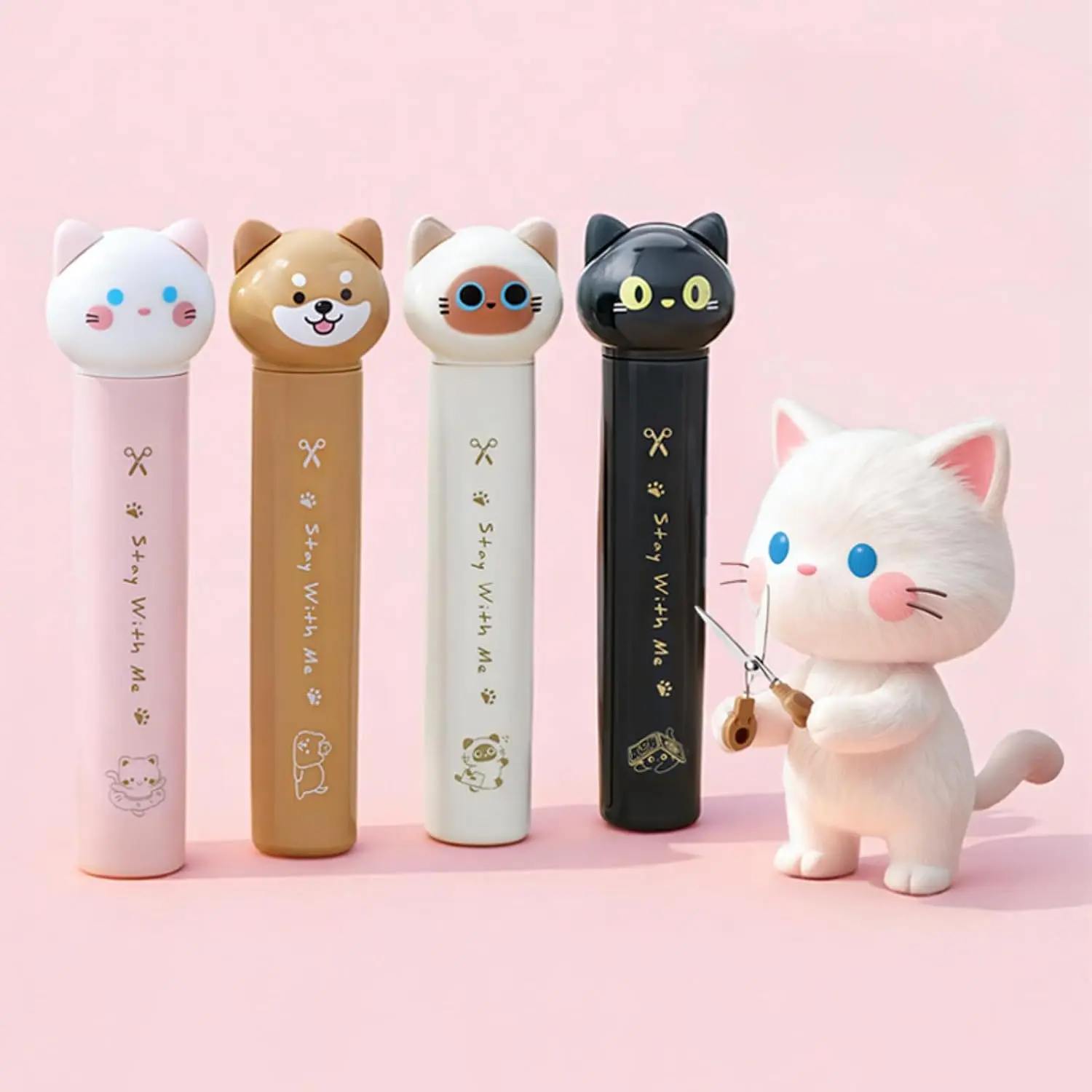 4-Count Stainless Steel Mini Craft Scissors, Cute Paw-Shaped Kawaii Design with Safety Cover, Portable Folding Office Stationery for School Paper & Scrapbooking