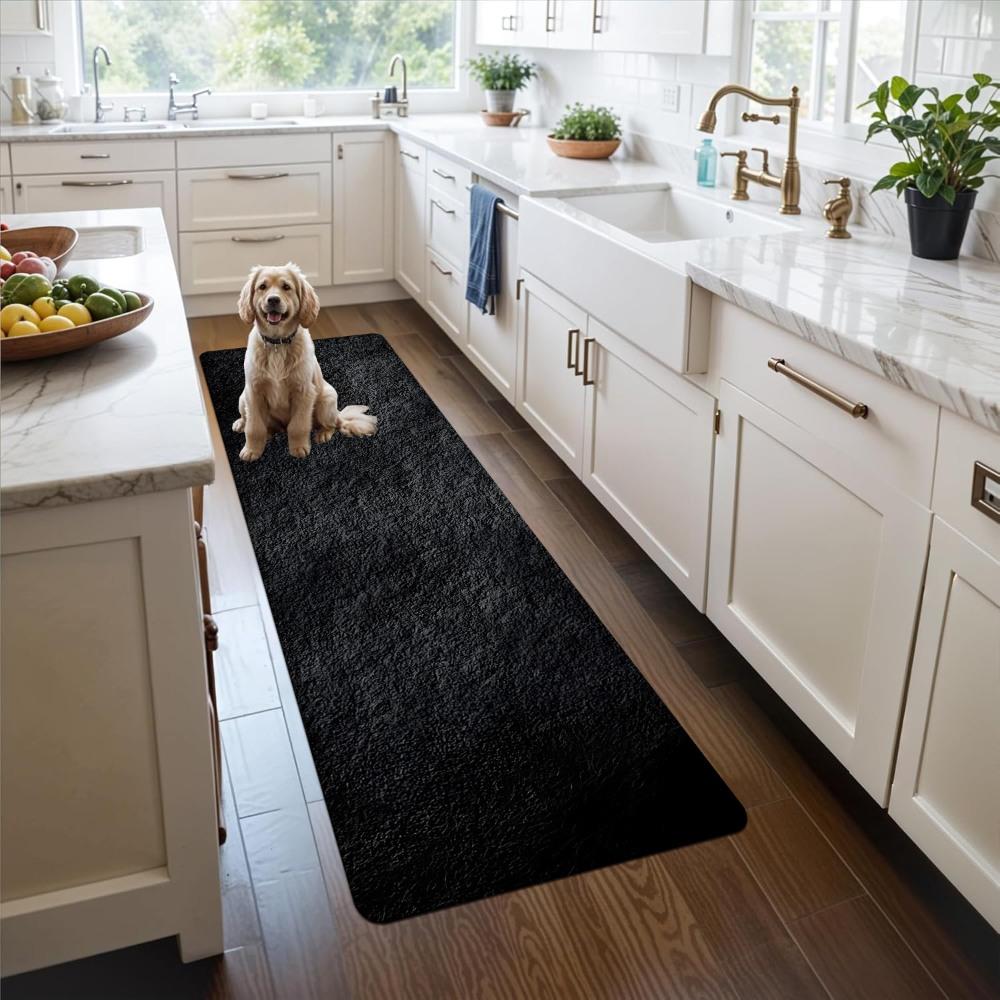 1PC， Black Rough Texture Patterned strip rugs, home décor, bathroom mats, entryway mats, bathroom non-slip mats, indoor entrance rugs, bedroom bedside mats, kitchen mats, hallway rugs, flannel sponge rugs, hallway runner rugs