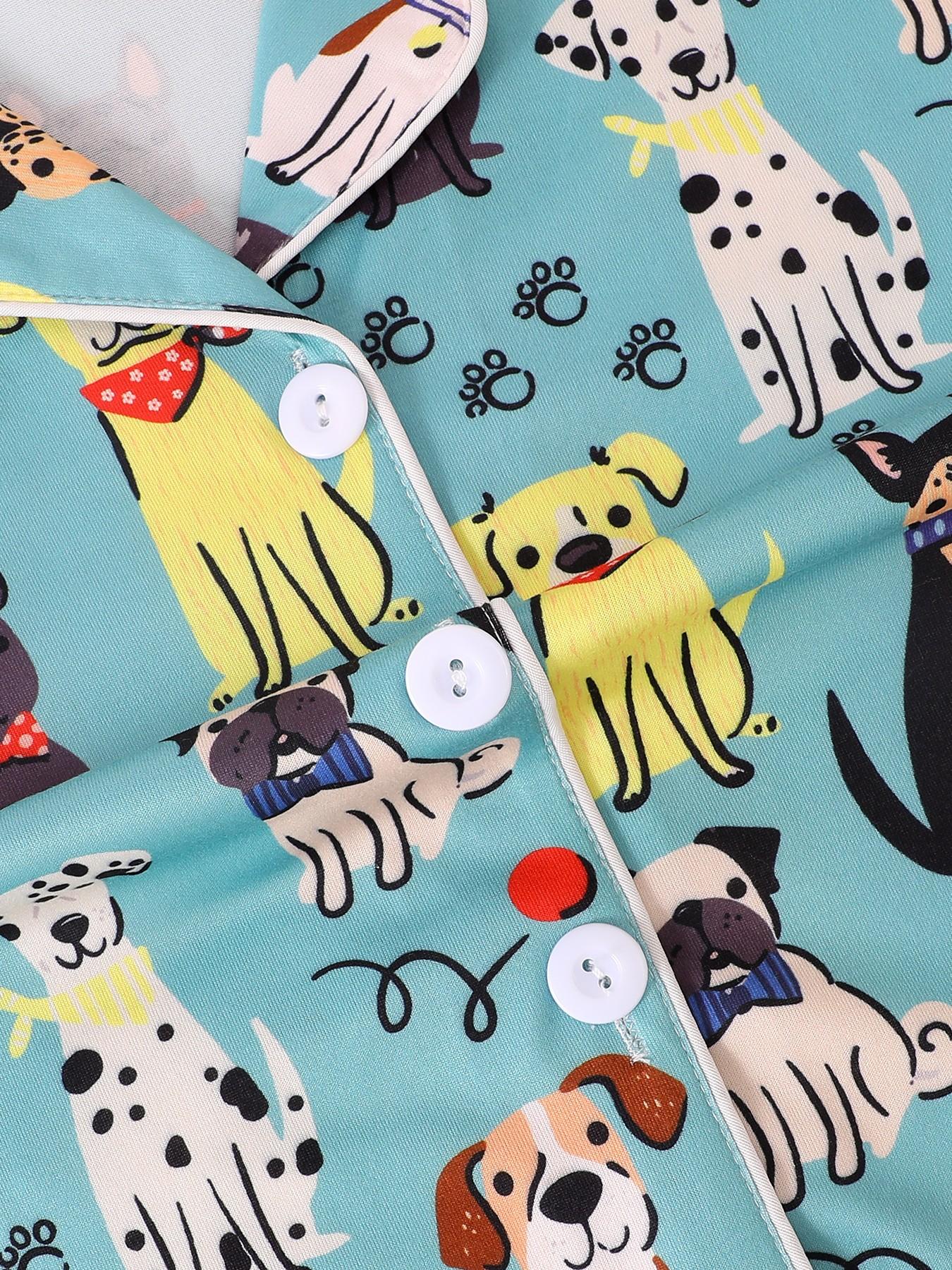 2-Piece Kids Pajama Set, Cartoon Puppy Footprint Design, Casual Short Sleeve, Loose-Fit, All-Season Wear, Party Gift Set