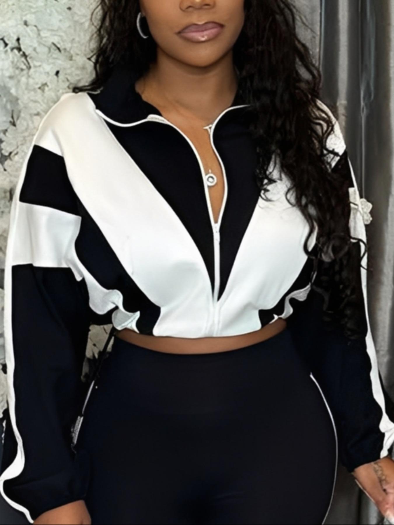 No Pants Included, Women's Patchwork Casual Long Sleeve, Zipper Drawstring Sportswear, Fitted All Seasons Outerwear, Yoga Jacket Top