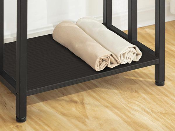 HOOBRO Free Standing Towel Rack, 3 Tier Blanket Rack, Blanket Holder for Bathroom, 16.9" L x 11" W x 31.9" H, Industrial Metal Drying and Display Rack with Shelf, Black