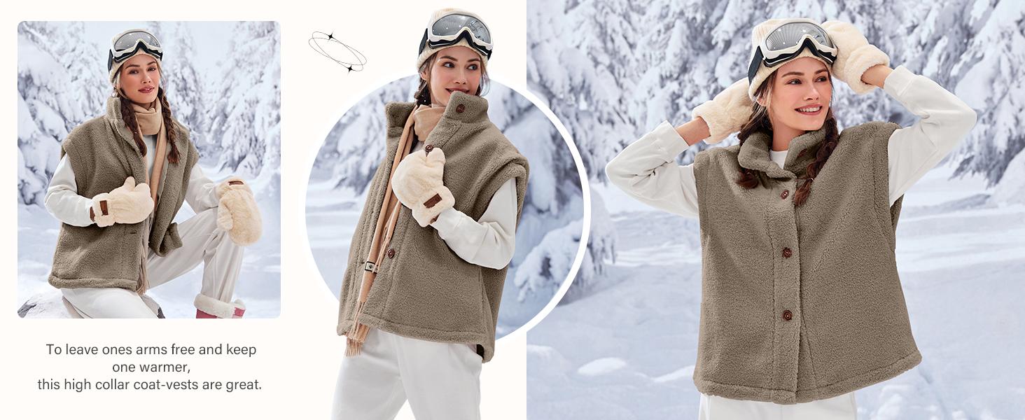 Goranbon Womens Sleeveless Sherpa Vest Lightweight Outwear Vest Fuzzy Fleece Coat Warm Vest with Pockets