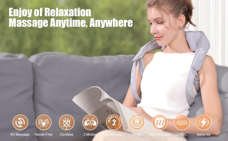 MASGRE Upgraded Cordless Neck & Shoulder Massager 6D Deep Kneading with Infrared Heat Dual Modes & 2000mAh Battery for Relaxation Hands-Free Gift for Men Women Parents